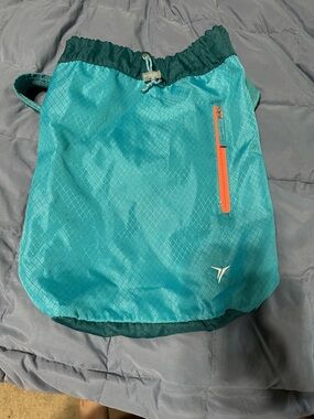 Old Navy Teal Drawstring Kids Backpack with Orange Zipper